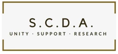 Logo of the S.C.D.A. featuring the words 'UNITY', 'SUPPORT', and 'RESEARCH' in a clean, modern design.